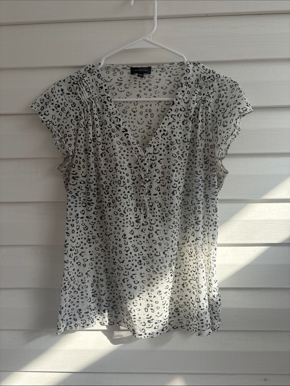 The Limited XS Leopard Print Ruffle Sleeve Sheer Blouse Animal Print Top